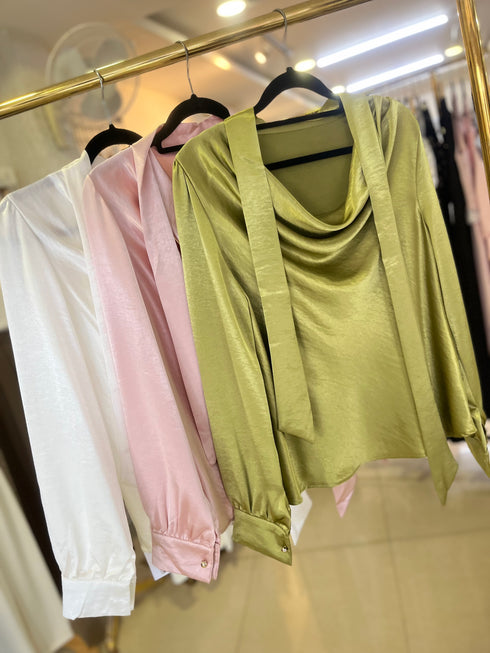 Cowl Neckline Lace Long Sleeves Tops
